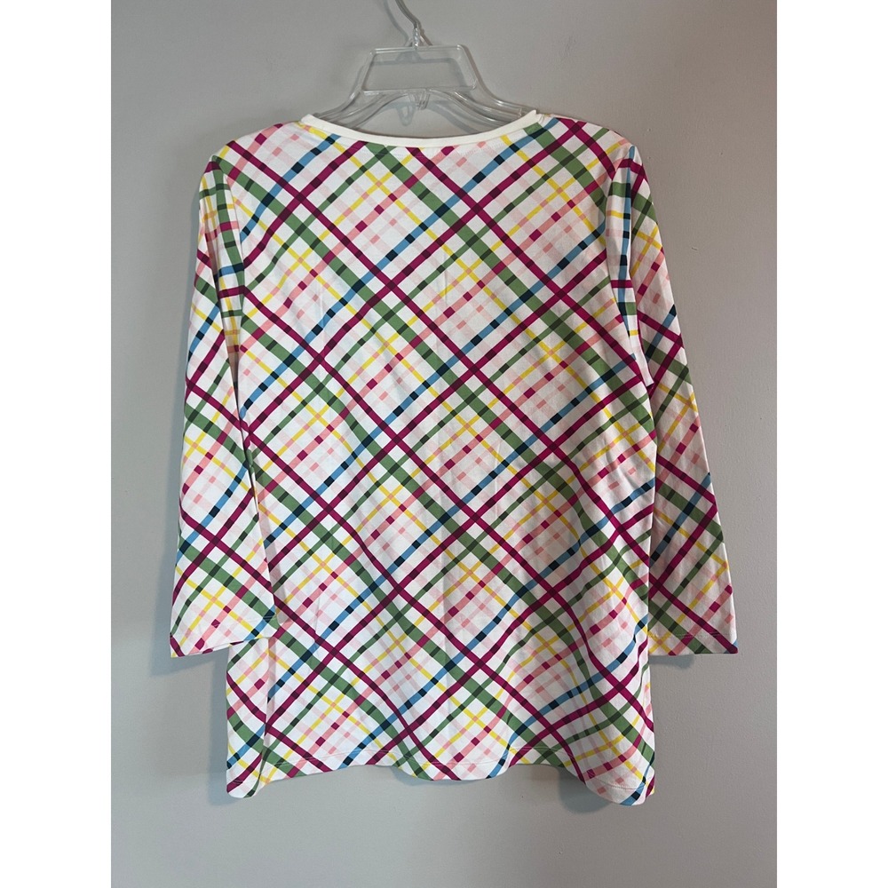 Kim Rogers Perfectly Soft Womens Medium 100% Cotton 3/4 Sleeve Plaid Top Multi - Picture 3 of 4